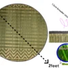 Diagram of 2ft round river grass mat made of Madurkathi with 1.2cm broader stitched piping and texture detail