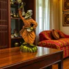 Baul Man Clay Statue with Ektara placed on a wooden table in a traditional Indian living room setting