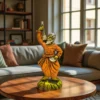 Baul Man Burnt Clay Statue with Ektara displayed on a round wooden table in a sunlit modern living room