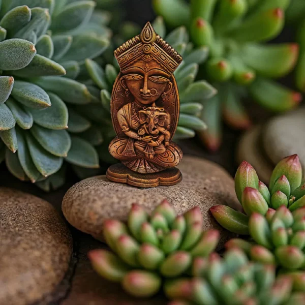 Handmade Terracotta Durga Maa Statue with Ganesh Ji – Eco-friendly Burnt Clay Idol (10.5×6×2 inch, 900g)