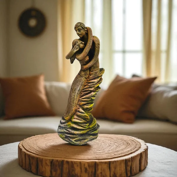 Handmade Terracotta Couple Embrace Statue – Burnt Clay Art Figurine for Home Décor (10×4 inch, 700g)