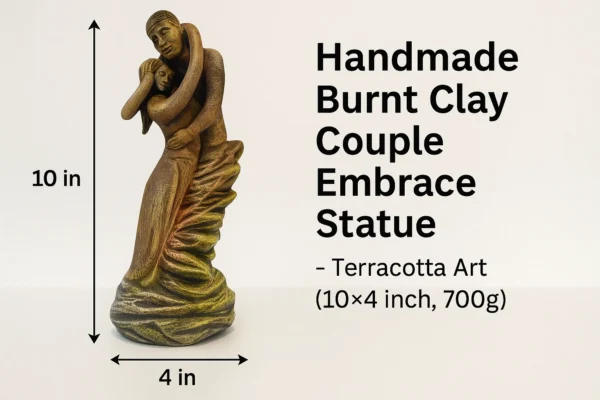 Handmade Burnt Clay Couple Embrace Statue – Terracotta Art, 10×4 inch, 700g