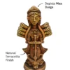 nfographic of a handmade burnt clay Maa Durga decorative statue with highlighted features, dimensions (10×4.5×3 inch), and weight (600 grams).