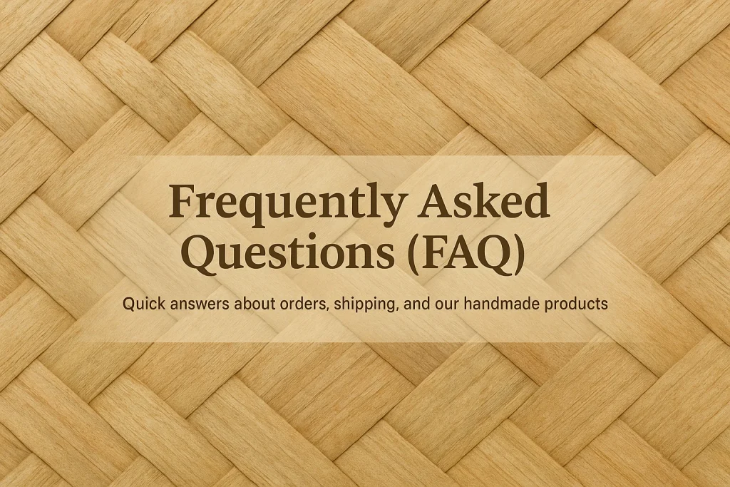 Handwoven natural mat texture background with Bhumikart FAQ heading in earthy tones.