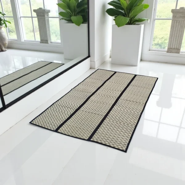Handwoven Korai Grass Folding Mat with Black Border – Eco-Friendly Natural Reed Floor Mat