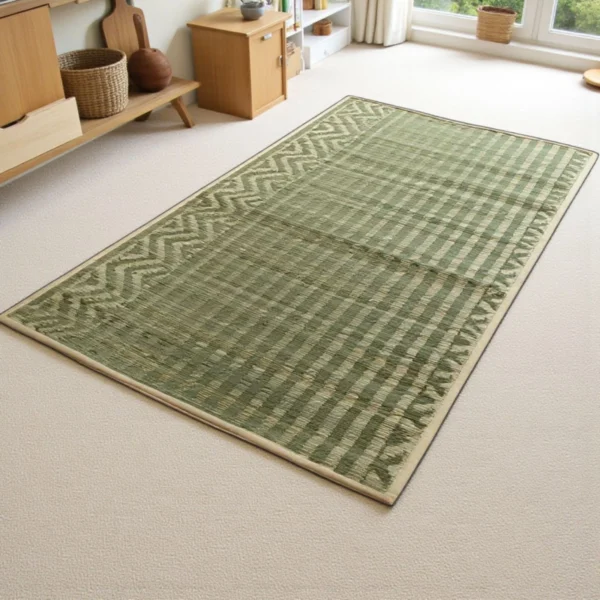 Handwoven Madurkathi Reed Grass Mat with Check and Zigzag Design – Eco-Friendly Floor Mat