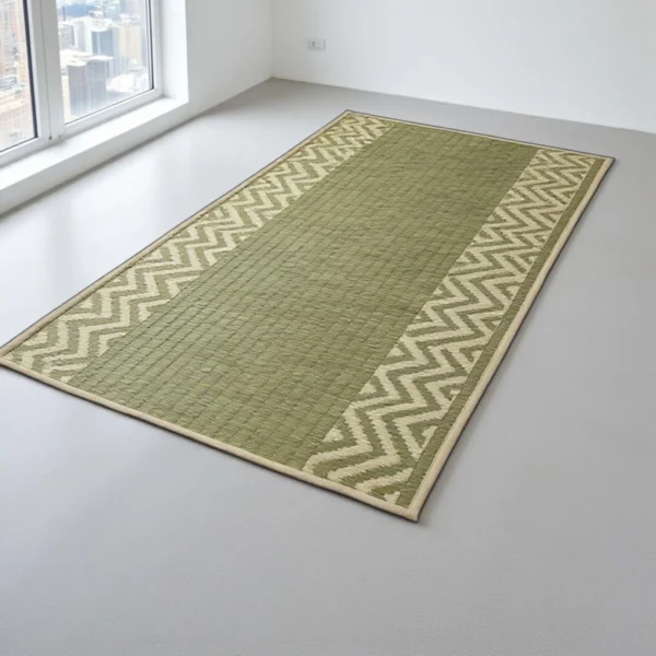 Handwoven Madurkathi Reed Grass Mat with Zigzag Border Design – Eco-Friendly Floor Mat