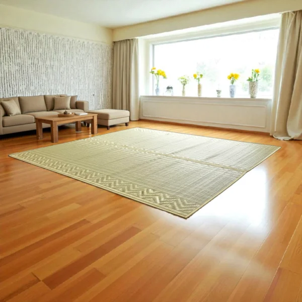 Large Handwoven Madurkathi Reed Grass Mat with Zigzag Border – Eco-Friendly Floor Mat for Living Room