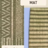 Handmade reed grass mat infographic showing close-up weave patterns, natural straw grass material, and 0.3-inch thickness details.