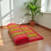 Handwoven Korai Grass Meditation Mat with Red Border and Traditional Pattern – Eco-Friendly Handmade Mat by Bhumikart