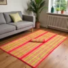 Large Handwoven Korai Grass Floor Mat with Traditional Red and Green Pattern – Natural Eco-Friendly Mat by Bhumikart