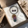 handmade colorful terracotta jewelry set with floral necklace and earrings in gift box packaging with thank you card